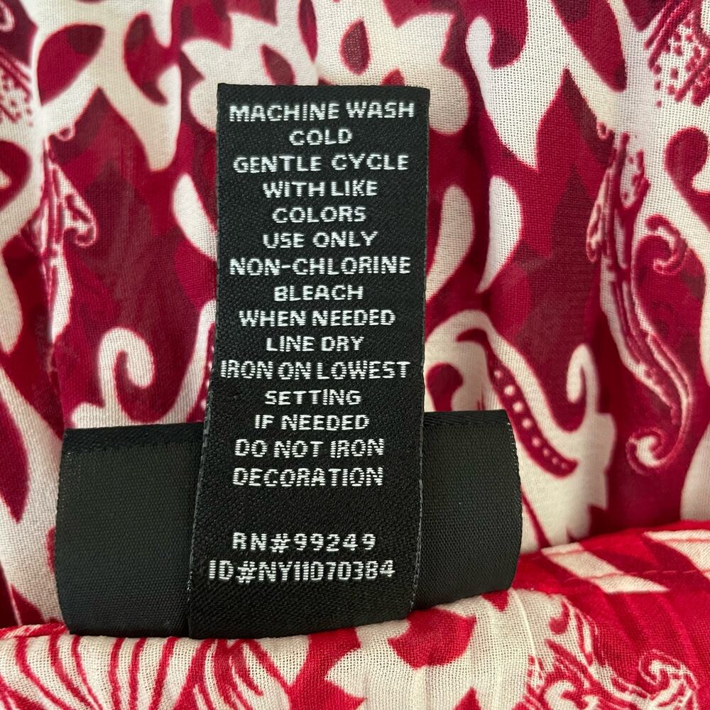 Maggie Barnes Women Top 3X Red Damask Print Crinkle Beaded Dressy‎ Mature Office - Picture 8 of 10
